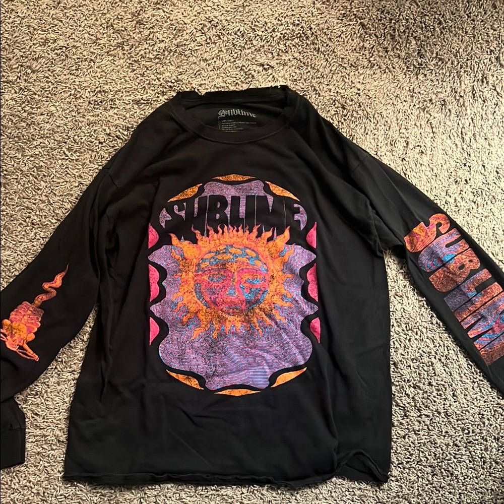 Black Sublime Graphic Long Sleeve Shirt distressed neck